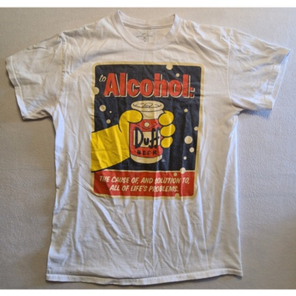The Simpsons Duff Beer TShirt Men Medium White Universal Studios Classic Cartoon